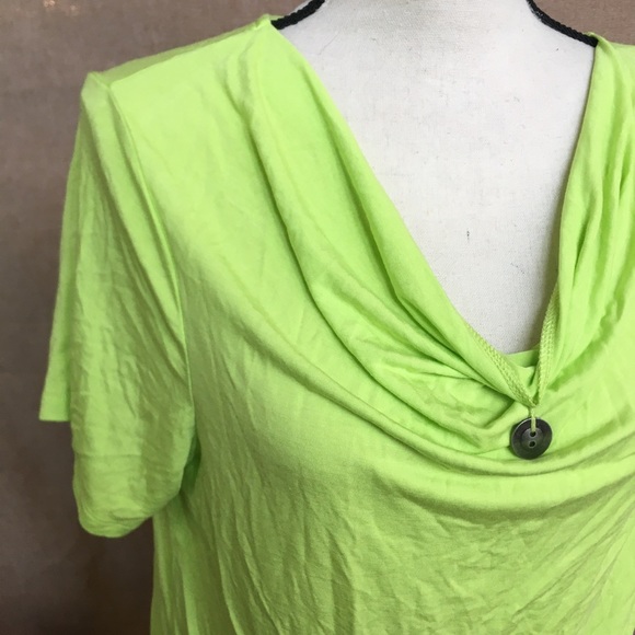 WD-NY Lime Green Draped Stretch Rayon T Shirt New With Tags L - Picture 5 of 7